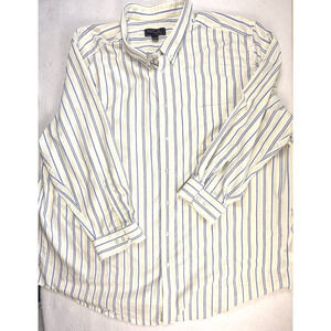 KS Signature mens shirt 20 33/34 Big blue yellow stripes Oxford cloth Preppy